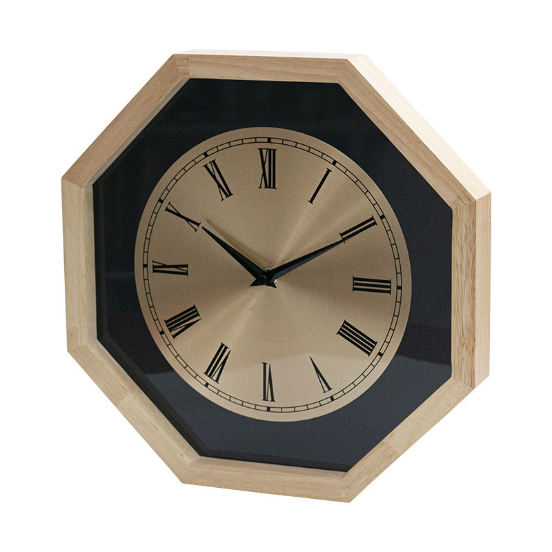 High quality Retro octagonal digital wall clock solid wood acrylic material electronic clock digital pointer wooden clock