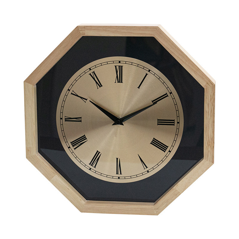 High quality Retro octagonal digital wall clock solid wood acrylic material electronic clock digital pointer wooden clock