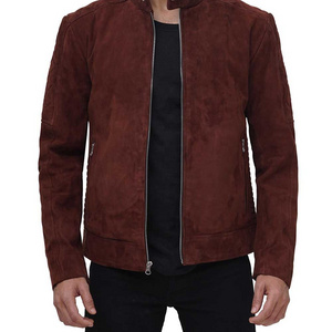 Mens Red Brown Suede Bomber Jacket High Quality Leather Suede Biker Jacket Perfect for all season Suede Leather Bomber Jacket