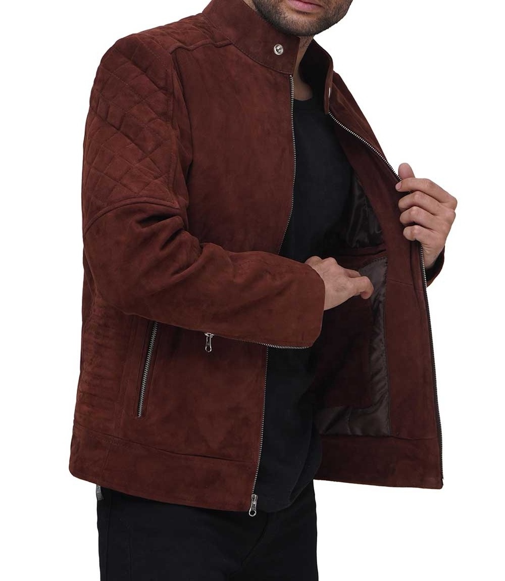 Mens Red Brown Suede Bomber Jacket High Quality Leather Suede Biker Jacket Perfect for all season Suede Leather Bomber Jacket