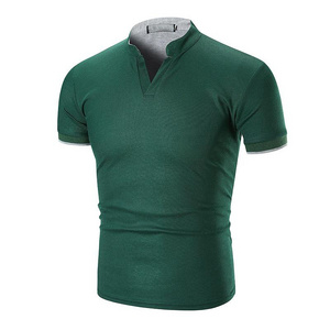 Olive Green Color Stand Collar High Quality Short Sleeve Branded Polo Shirts For Men