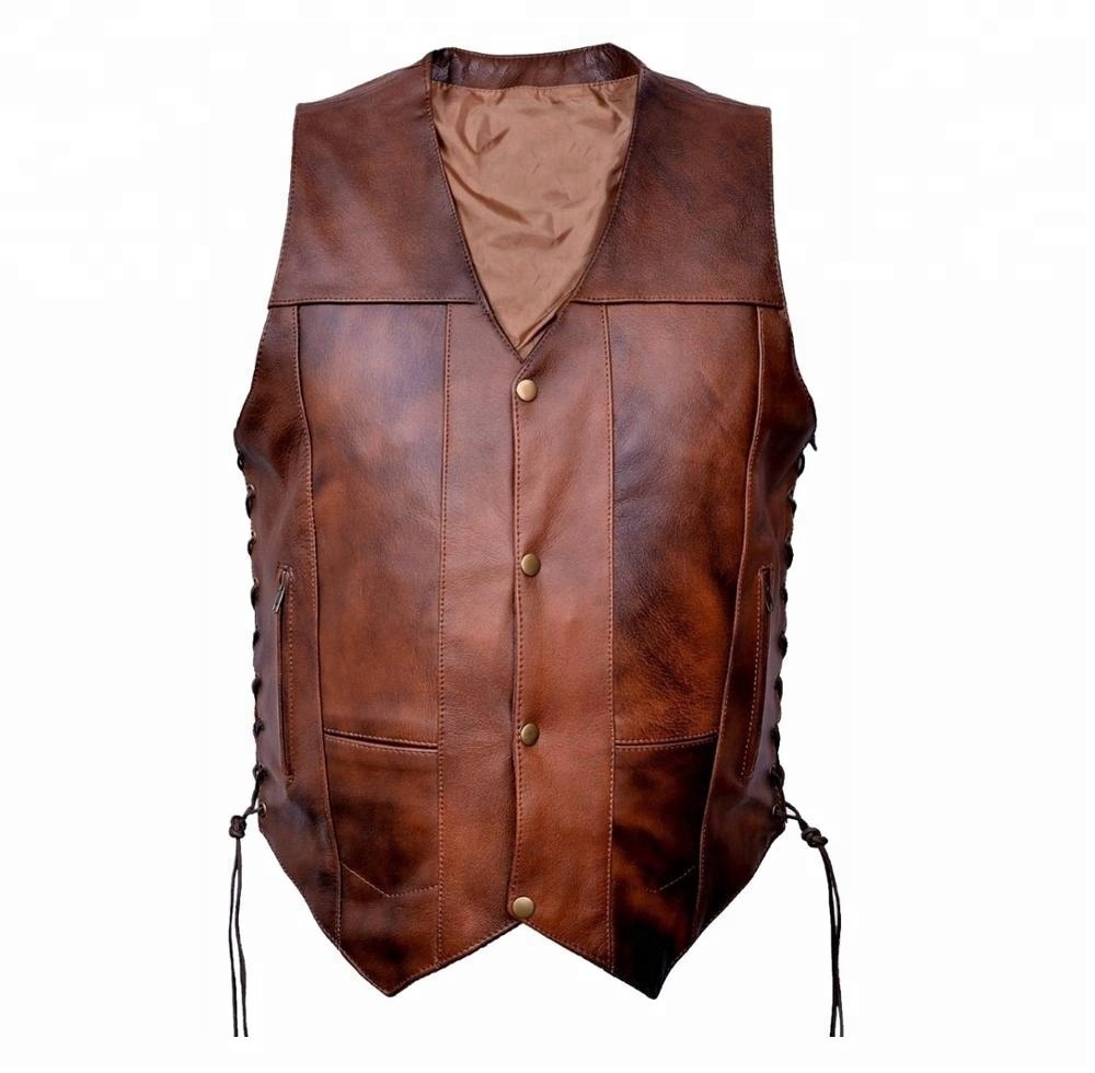 new men fashioned 10 pockets buffalo hide leather vest adult customized vests vintage brown leather vests leather jackets