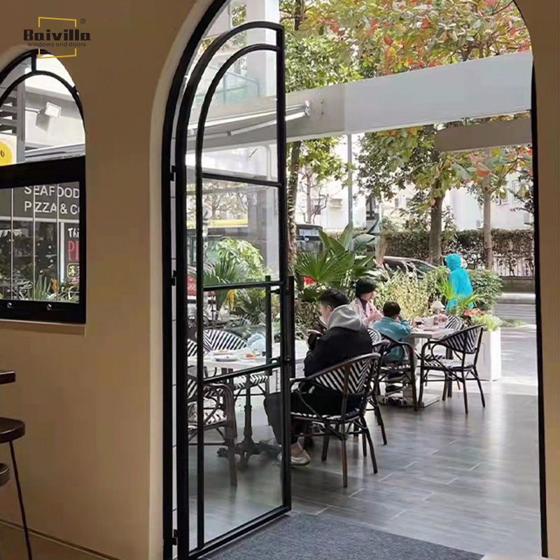 French Design Waterproof Thermal Break front interior Casement Door Double Glass Aluminum Arch Door