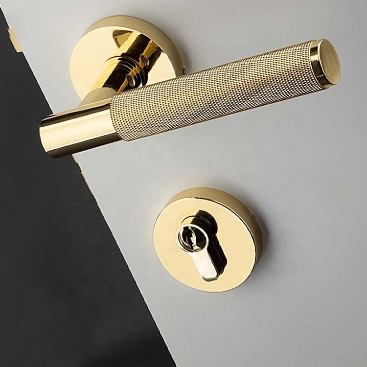 Wholesale American Pure Copper Indoor Golden Bedroom Door Lock Antique Full Copper Wooden Door Handle Lock