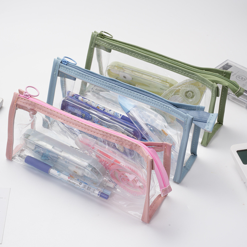 School supplies Students Clear Zipper Pouch Transparent PVC Pen Bag Waterproof Plastic PVC pencil cases for kids