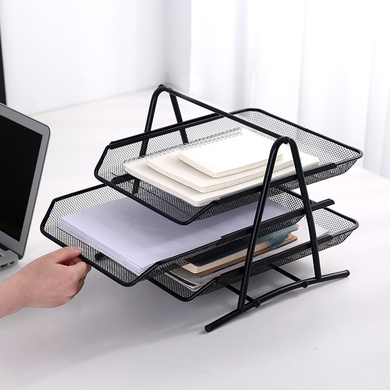 New arrivals 4 Tier Stackable Letter tray Black Metal Mesh Desk File Holder office document Organizer