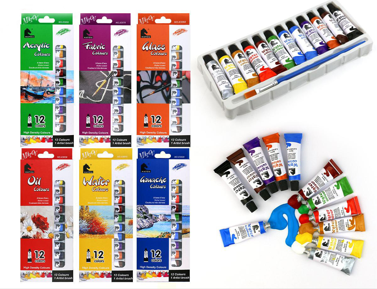 12 color paint set 6ml acrylic gouache watercolor glass textile fiber color painting graffiti paint