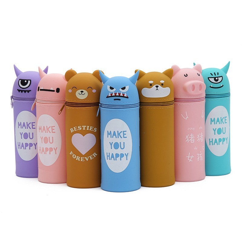 2023 hot Retractable animal shape pencil case cute silicone stand Pencil Holder School Supplies Stationery Case