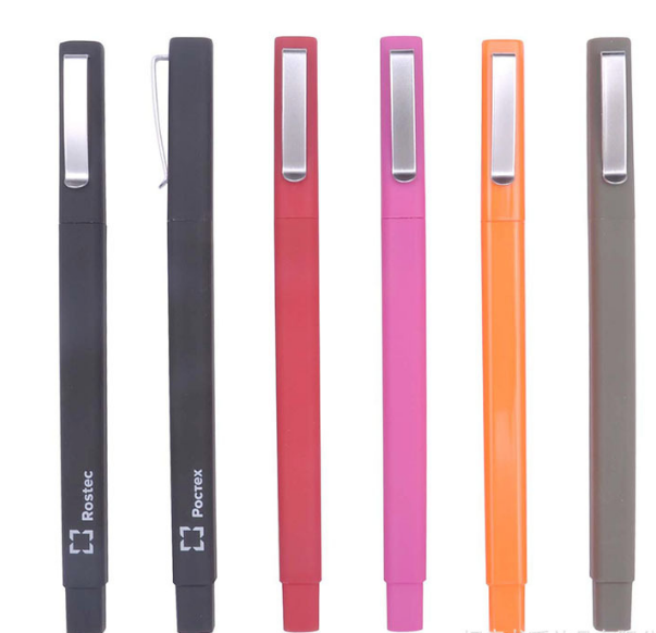 Rubberized metal  Clip Personalized Printed Ballpen square shaped hotel ballpoint ink pen