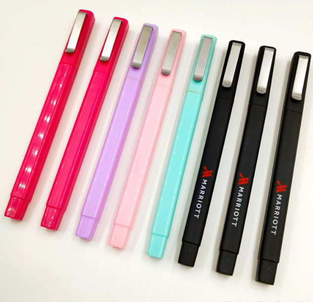 Rubberized metal  Clip Personalized Printed Ballpen square shaped hotel ballpoint ink pen