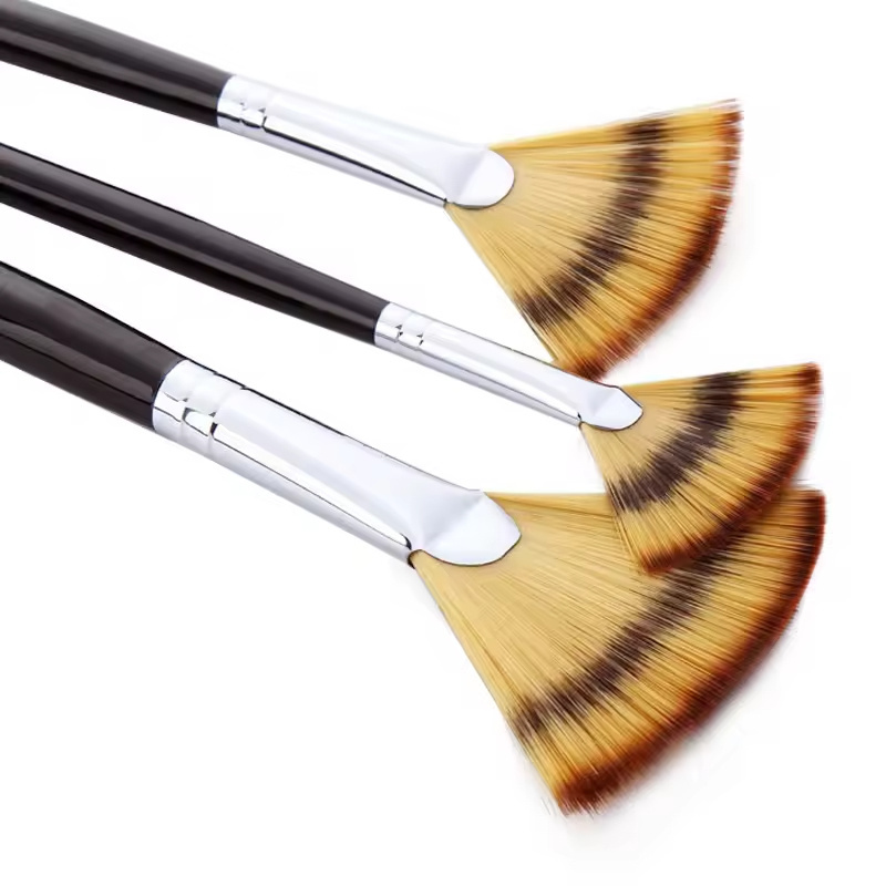 Bview Art 3 PCS Artist Painting Brush Set Soft Anti-Shedding Nylon Hair Wood Handle Fan Paint Brushes for Acrylic Watercolor Oil