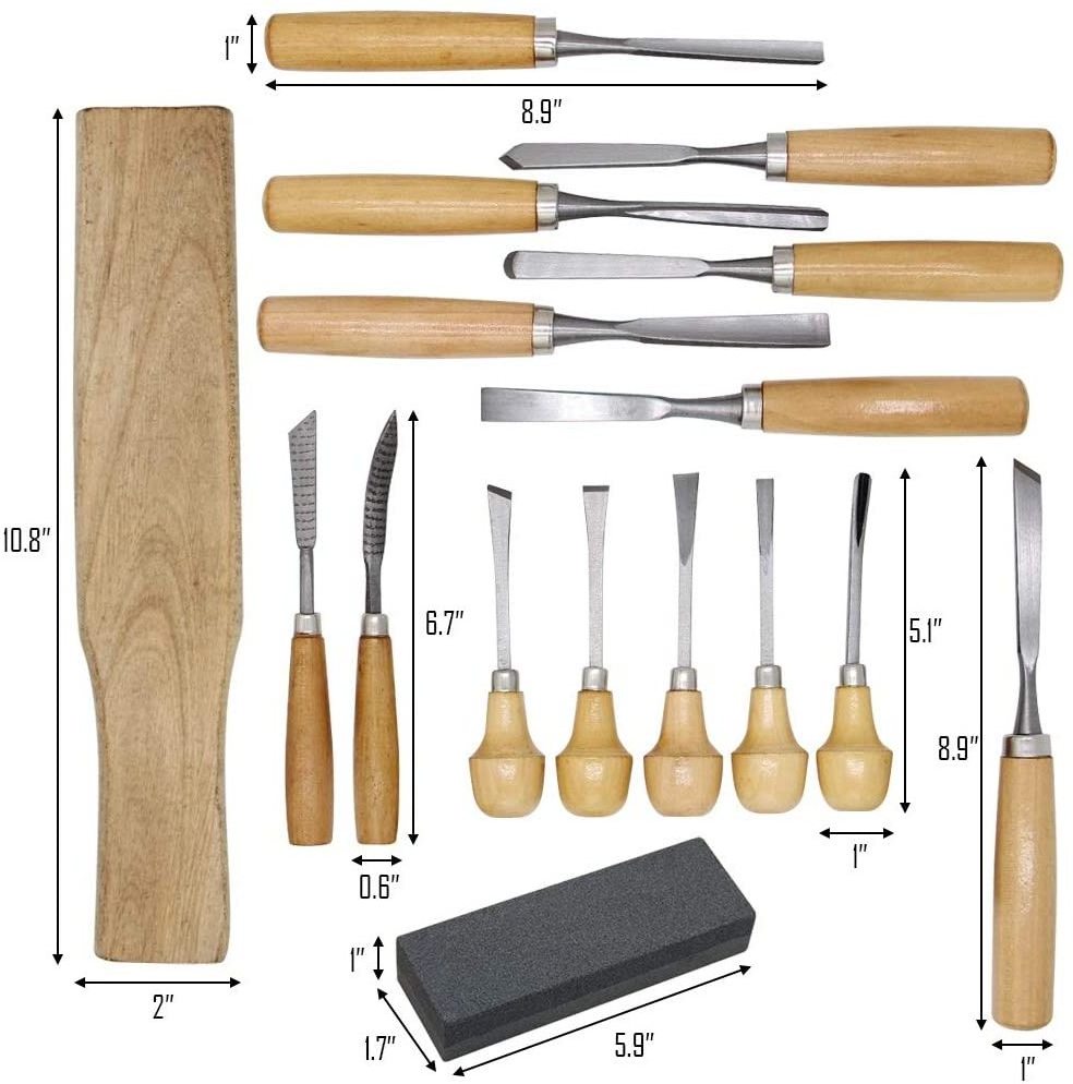 Bview Art 16PCS Professional Wood Carving Knife Tool Set With Chisel Gouge Whetstones