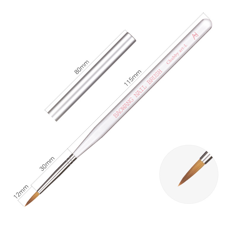 BW6-17 Flat Gel Polish Brush with Clear Acrylic Handle Nylon Hair Brush on Nail Glue Poly Gel Brush Wholesale