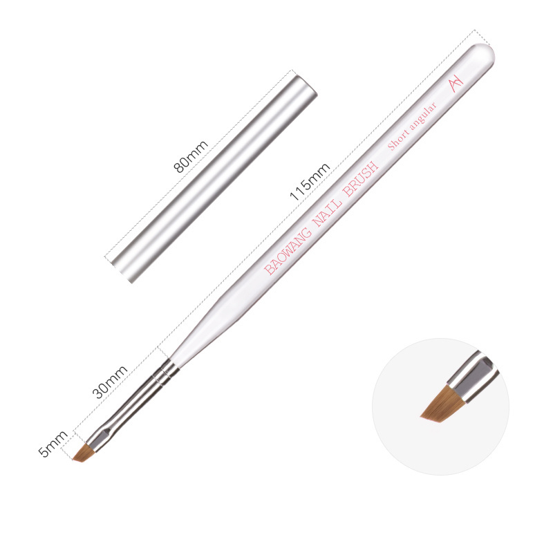 BW6-17 Flat Gel Polish Brush with Clear Acrylic Handle Nylon Hair Brush on Nail Glue Poly Gel Brush Wholesale