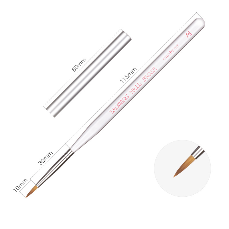 BW6-17 Flat Gel Polish Brush with Clear Acrylic Handle Nylon Hair Brush on Nail Glue Poly Gel Brush Wholesale