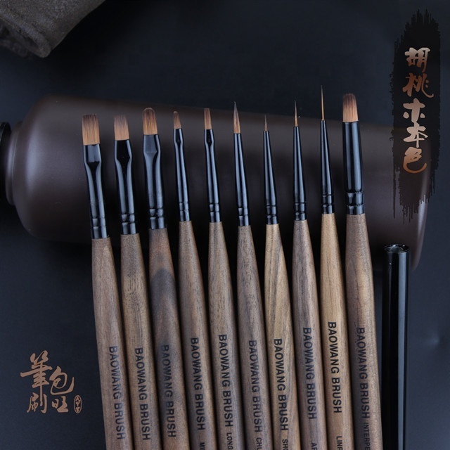 BW7 Baowang 10pcs Walnut wood handle Series Imported synthetic nylon hair UV GEL Nail Art Polish Brush set for nail beauty