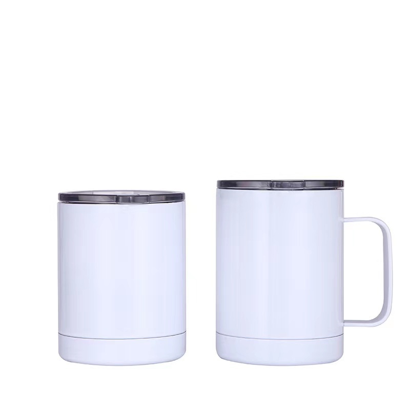 Custom Logo 12 oz Powder Coated Insulated Stainless Steel Coffee Mugs Handle Double Wall Vacuum Tumbler Cup With Lid