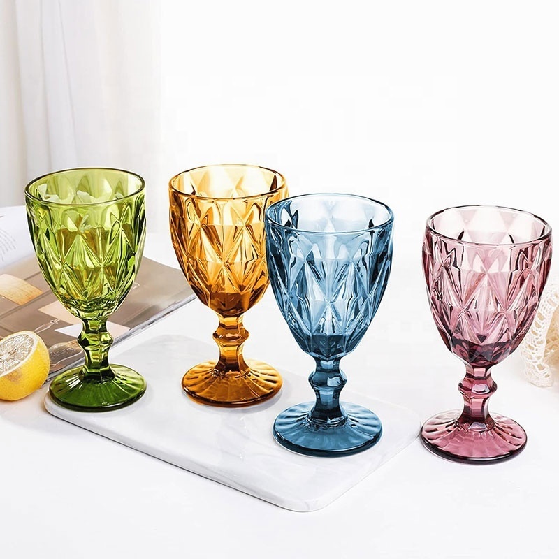 Wholesale Personalized Pink Blue Goblet 4pcs Set Wedding Champagne Cup Diamond Transparent Crystal Wine Glass