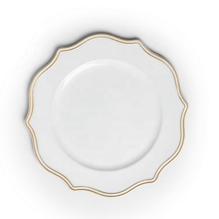 Customized Dinnerware Set  Dishes Flower Shape Gold Rim White Irregular Wedding Dinner Plates Table Chargers Plates Wedding