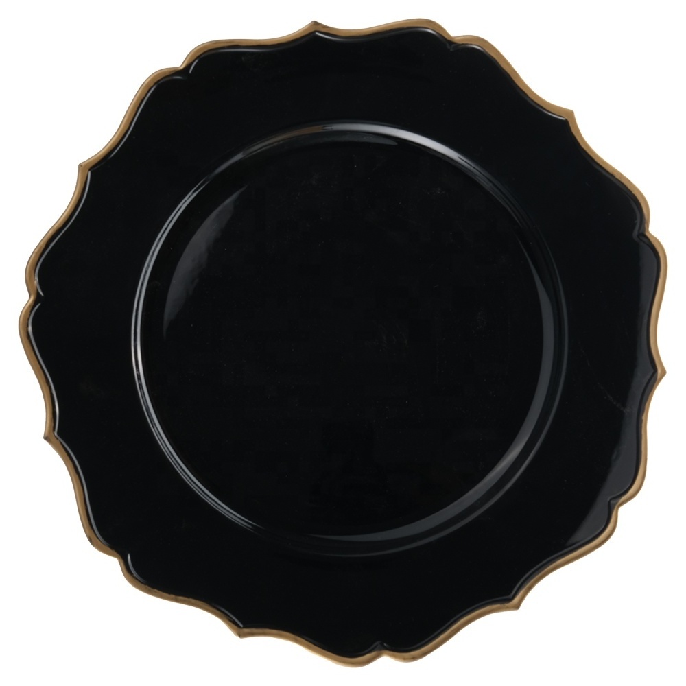 Modern Round Chargers Plates Plastic Black Charger Plate Dinner Under Plate Plastic for Party Decoration for Wedding