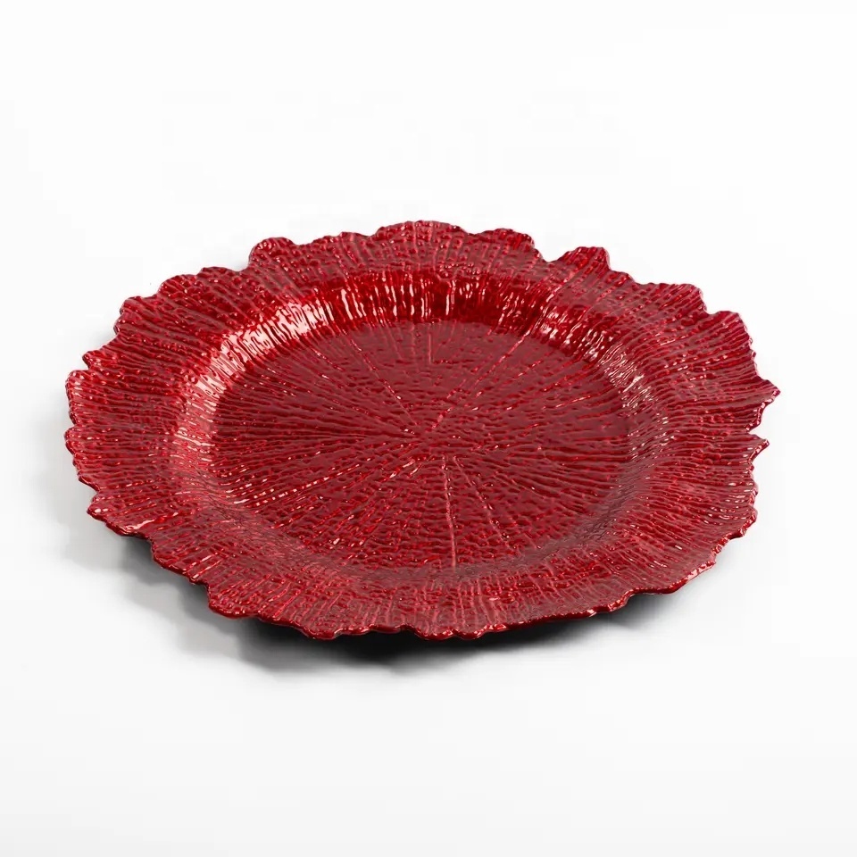 Classy And Unique Decorative Tray For Home Decor Wedding Reef Charger Plate- Red Burgundy Charger Plates