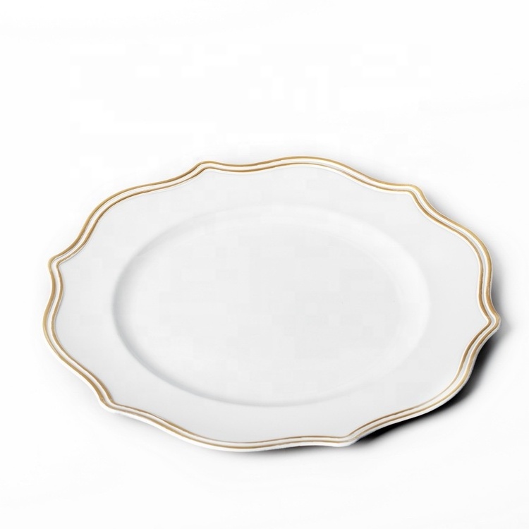 Customized Dinnerware Set  Dishes Flower Shape Gold Rim White Irregular Wedding Dinner Plates Table Chargers Plates Wedding