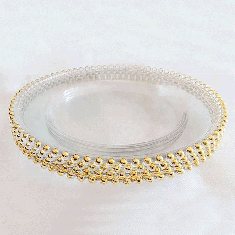 Wholesale 13 Inch Round Decor Dinner Clear Glass Charger Plates Wedding Acrylic Gold Beaded Gold Rim Charger Plates