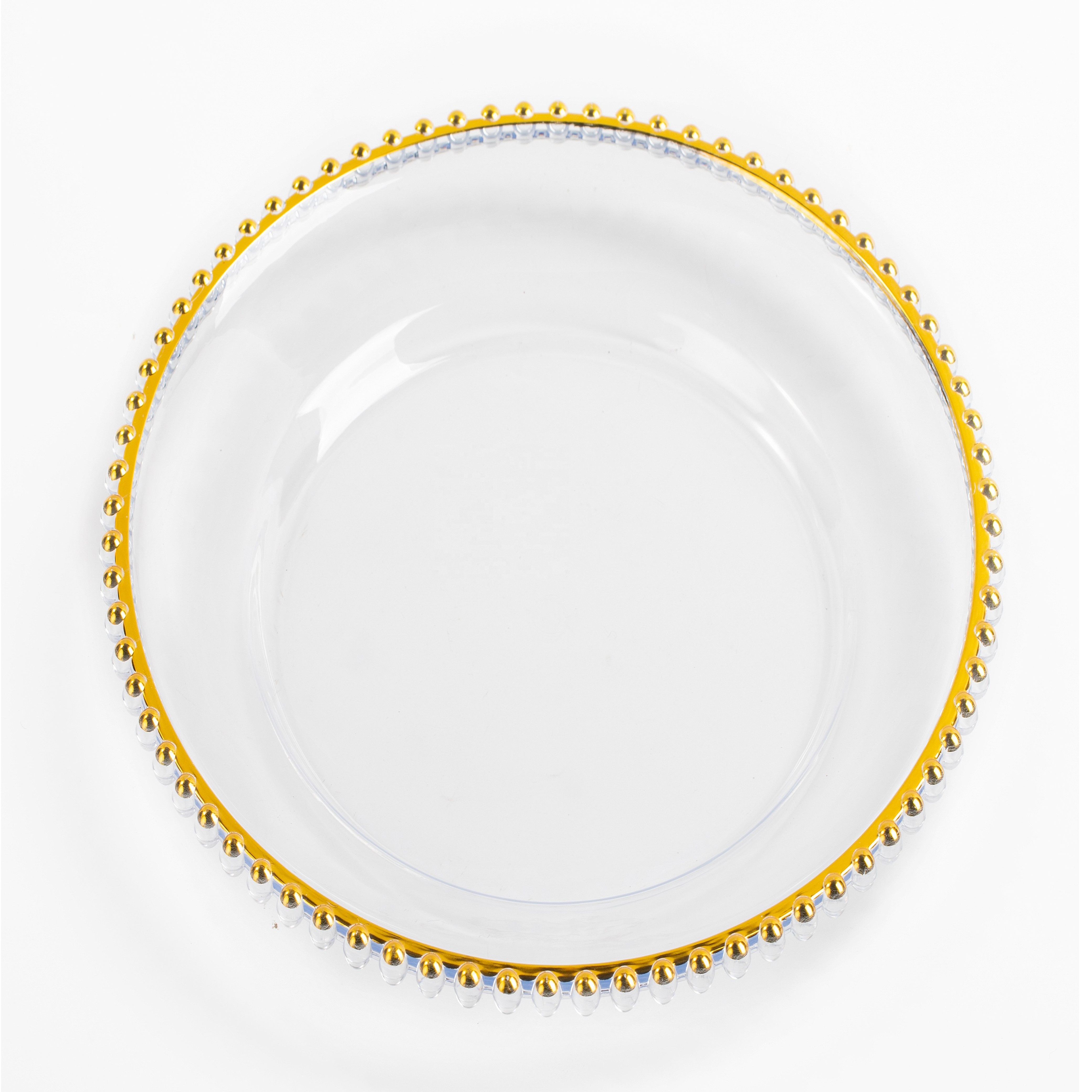 Wholesale 13 Inch Round Decor Dinner Clear Glass Charger Plates Wedding Acrylic Gold Beaded Gold Rim Charger Plates