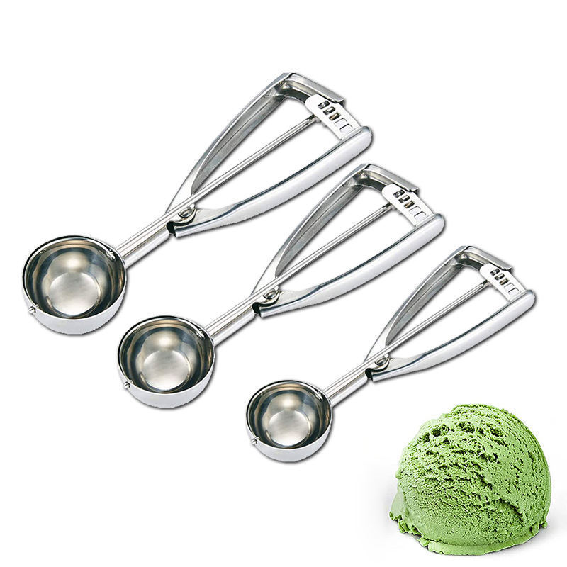 Metal Stainless Steel Ice Cream Scoop Melon Baller Cookie Scoop With Spring Handle