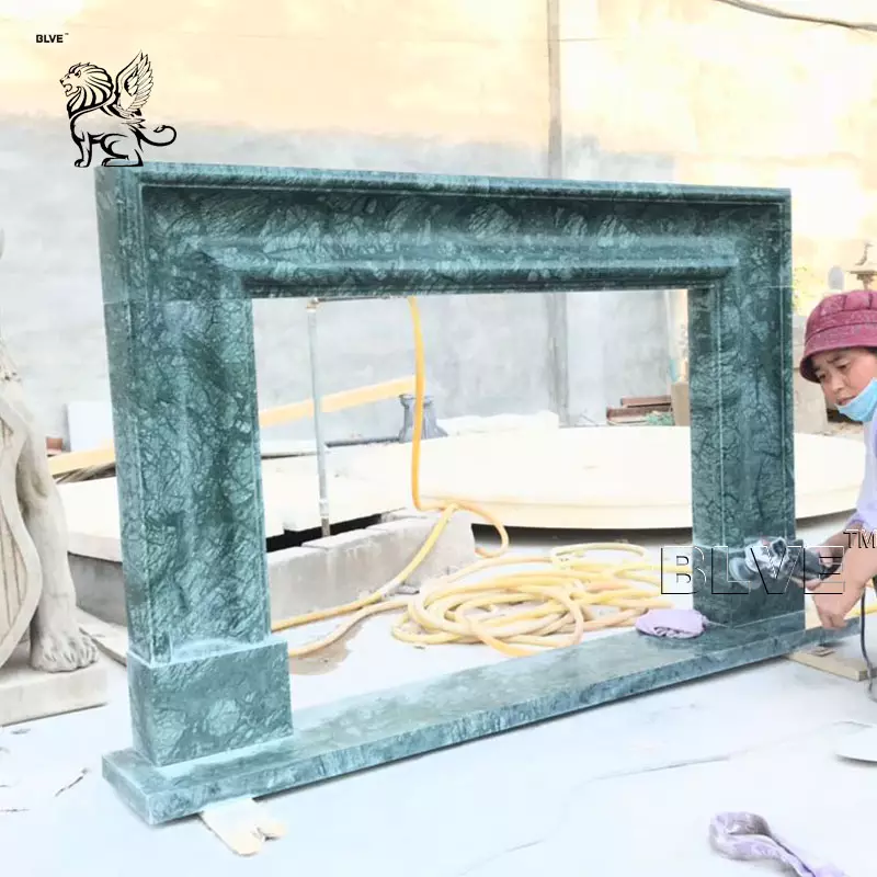 BLVE Indoor Luxury Home Decoration Freestanding Hand Carved Green Stone Fireplace Surround Marble Fireplace Mantle