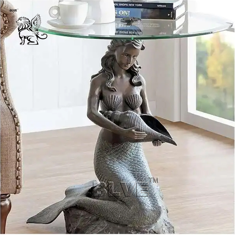 BLVE Life Size Indoor Hotel Decoration Casting Brass Sculpture Metal Art Bronze Mermaid Statues