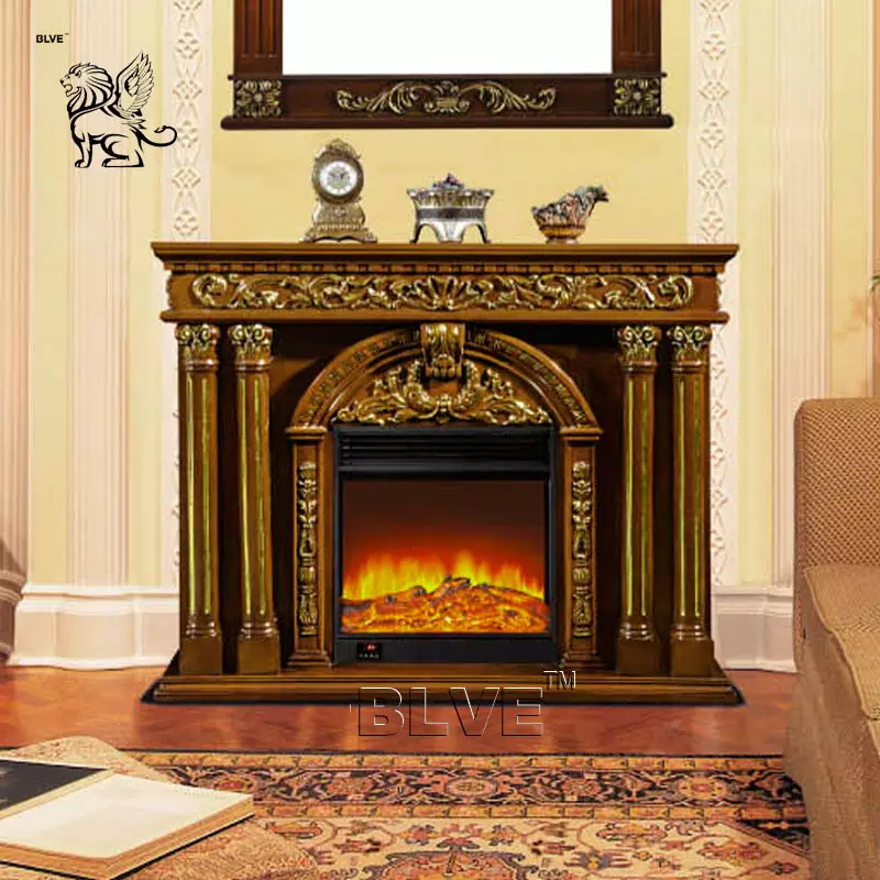 BLVE Factory Stock Modern Home Decor Hand Made Freestanding Fireplace Mantel Smokeless Faux Wood Fireplace Design