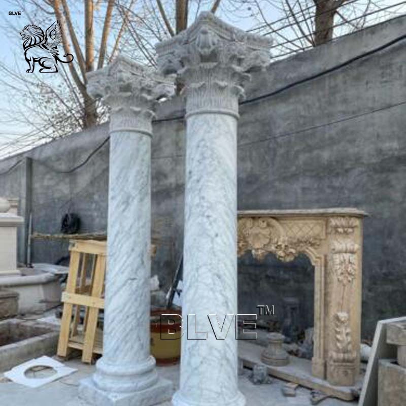 BLVE Construction Building Decor Greek Roman Style Marble Carving Natural Stone Pillars White Marble Column