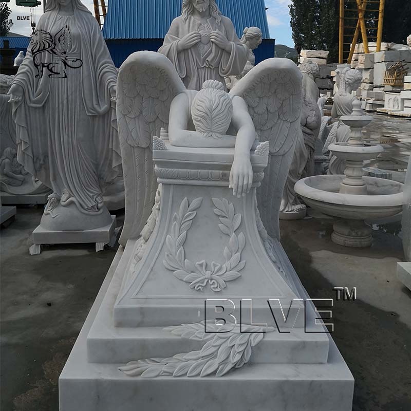 Outdoor Decoration Catholic Life Size  Stone White Marble Kneeling Angel Tombstone statues Greek Sculpture  MSJ-18