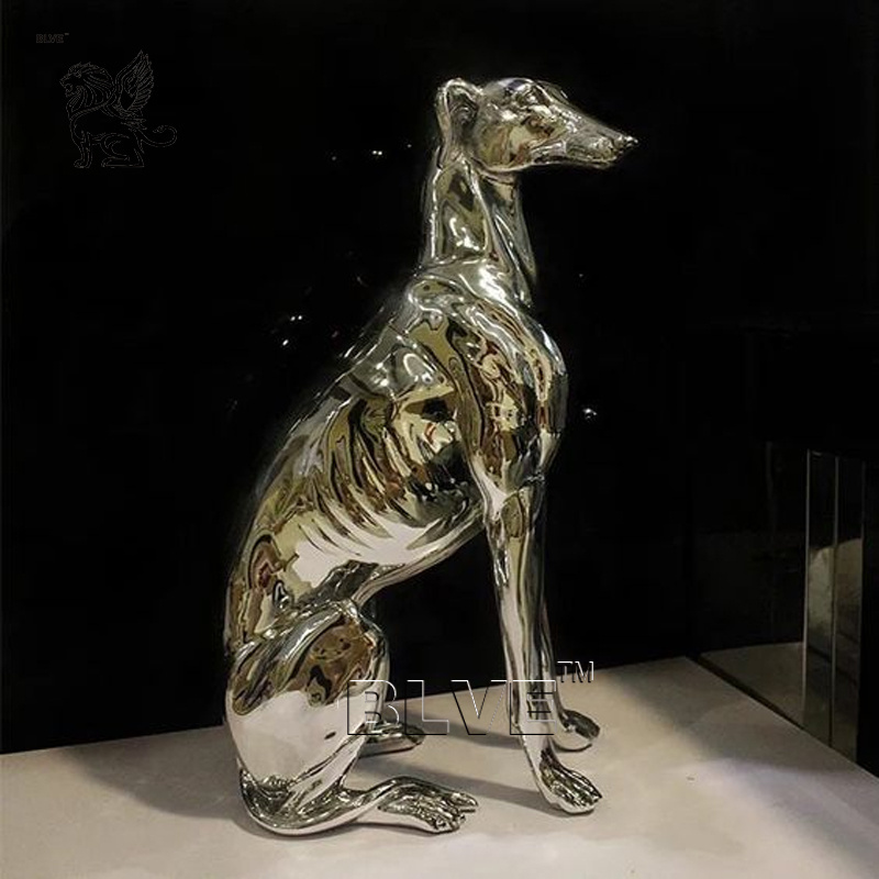 BLVE Custom Indoor Decoration Polished 304 Dog Statue Life Size Stainless Steel Greyhounds Sculpture For Home