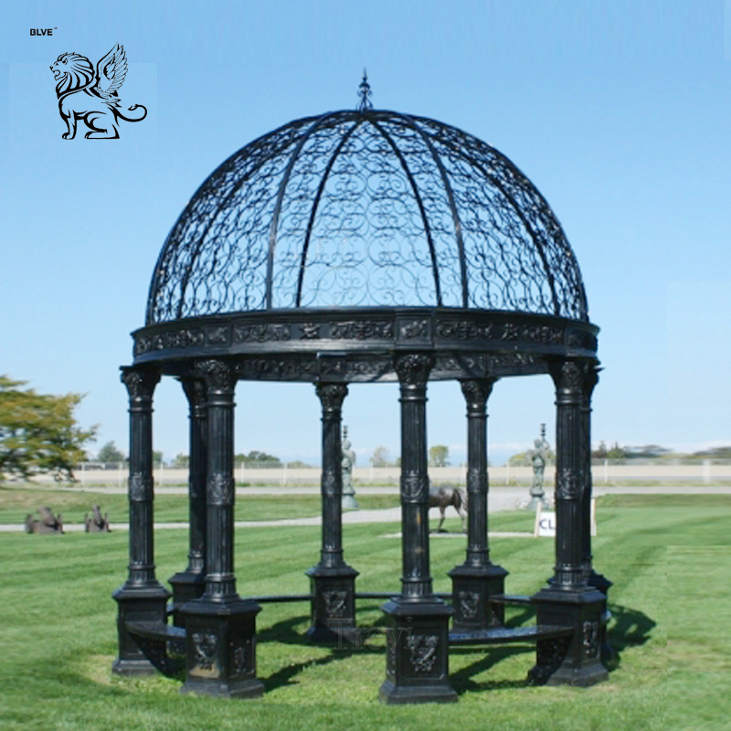 Modern Outdoor Decorative Large Metal Art Wrought Cast Iron Pavilion Gazebos With Dome