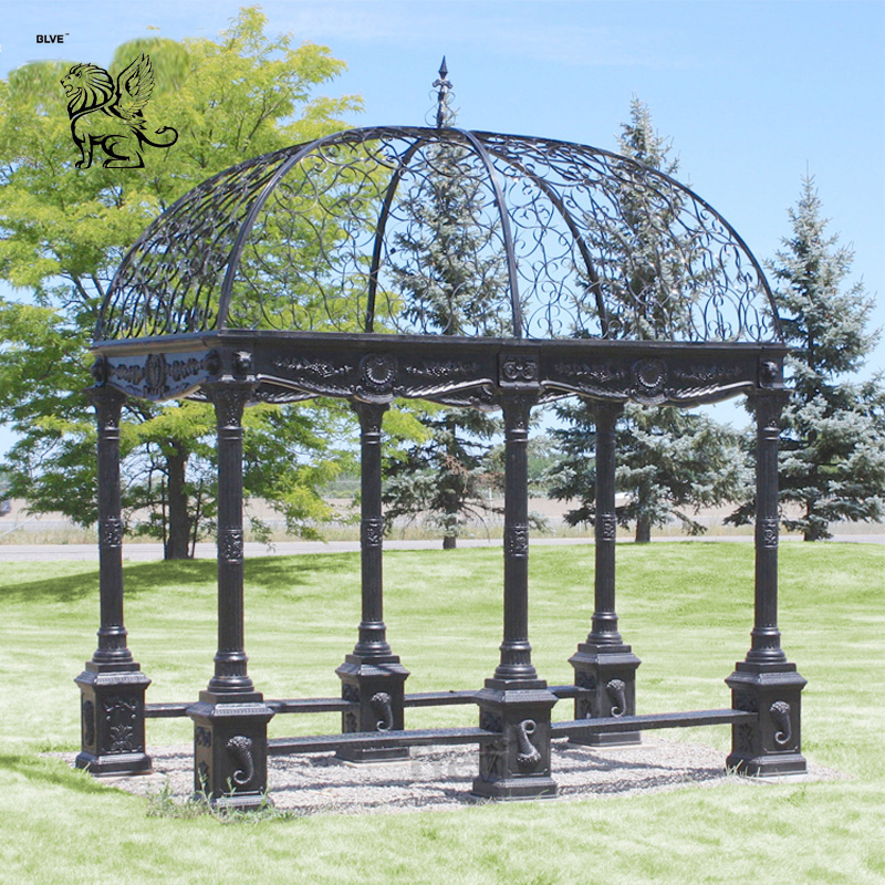 Modern Outdoor Decorative Large Metal Art Wrought Cast Iron Pavilion Gazebos With Dome