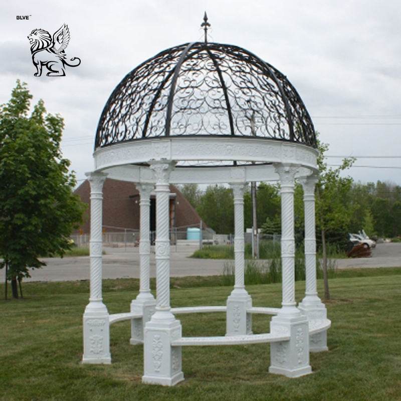 Modern Large Outdoor Wedding Ornaments Natural Stone Hand Carving Garden Pavilion White Roman Relief Statues Marble Gazebo