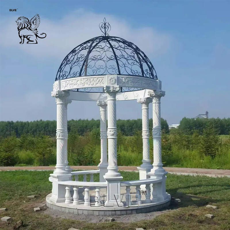 BLVE Custom European Style Wedding Decoration Luxury Pavilion Hand Carved Natural Marble Garden Gazebo