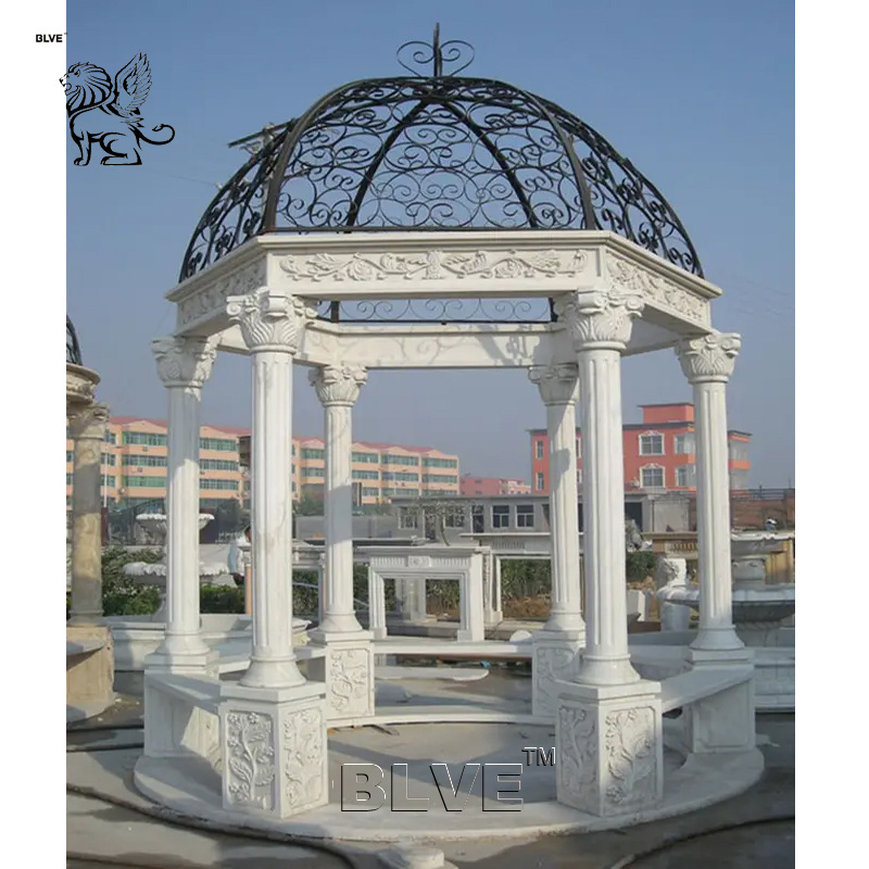 BLVE Custom European Style Wedding Decoration Luxury Pavilion Hand Carved Natural Marble Garden Gazebo