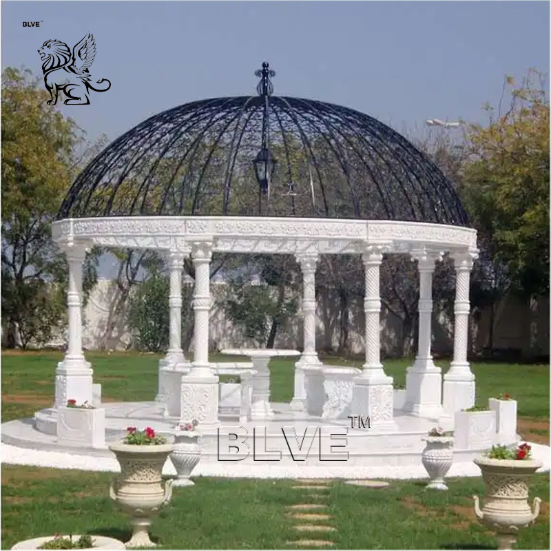 BLVE Custom European Style Wedding Decoration Luxury Pavilion Hand Carved Natural Marble Garden Gazebo