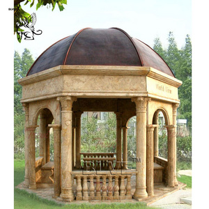 BLVE Custom European Style Wedding Decoration Luxury Pavilion Hand Carved Natural Marble Garden Gazebo