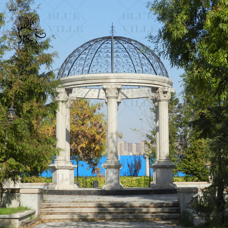 BLVE Large Classical Outdoor Garden City Project Lady Columns Natural Stone Square Pavilion Beige Marble Gazebo