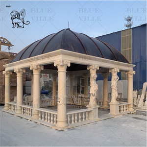 BLVE Outdoor Garden Decor European Style Cream Marble Gazebo Metal Iron Top Wedding Pavilion