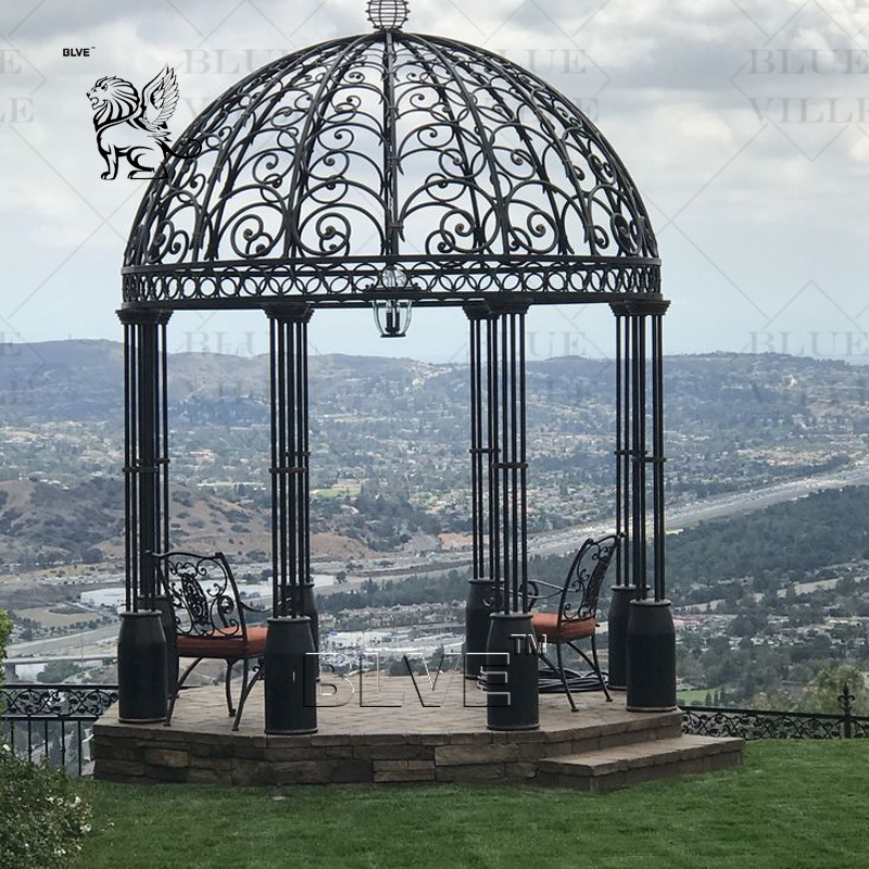 BLVE Large Outdoor Antique Decoration Garden Metal Iron Casting Pavilion Round Wrought Iron Dome Gazebo