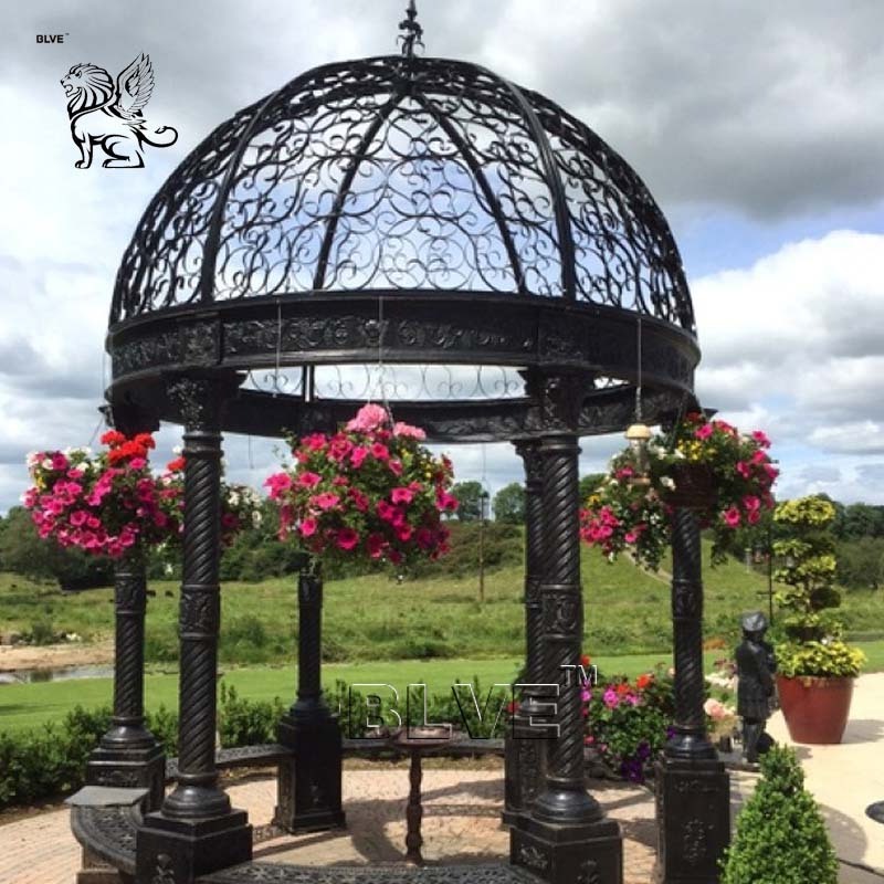 BLVE Large Outdoor Antique Decoration Garden Metal Iron Casting Pavilion Round Wrought Iron Dome Gazebo