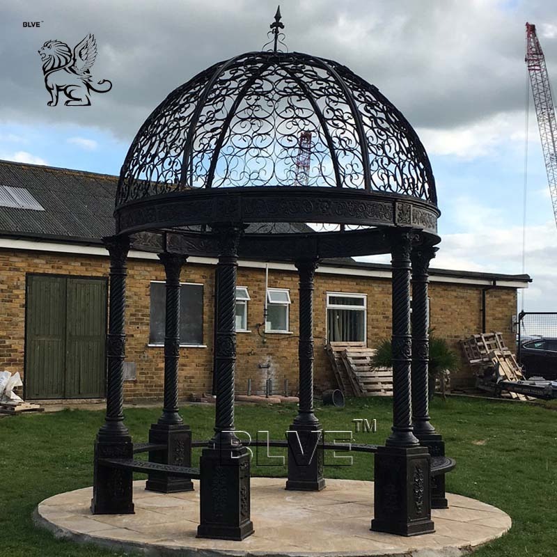 BLVE Large Outdoor Antique Decoration Garden Metal Iron Casting Pavilion Round Wrought Iron Dome Gazebo