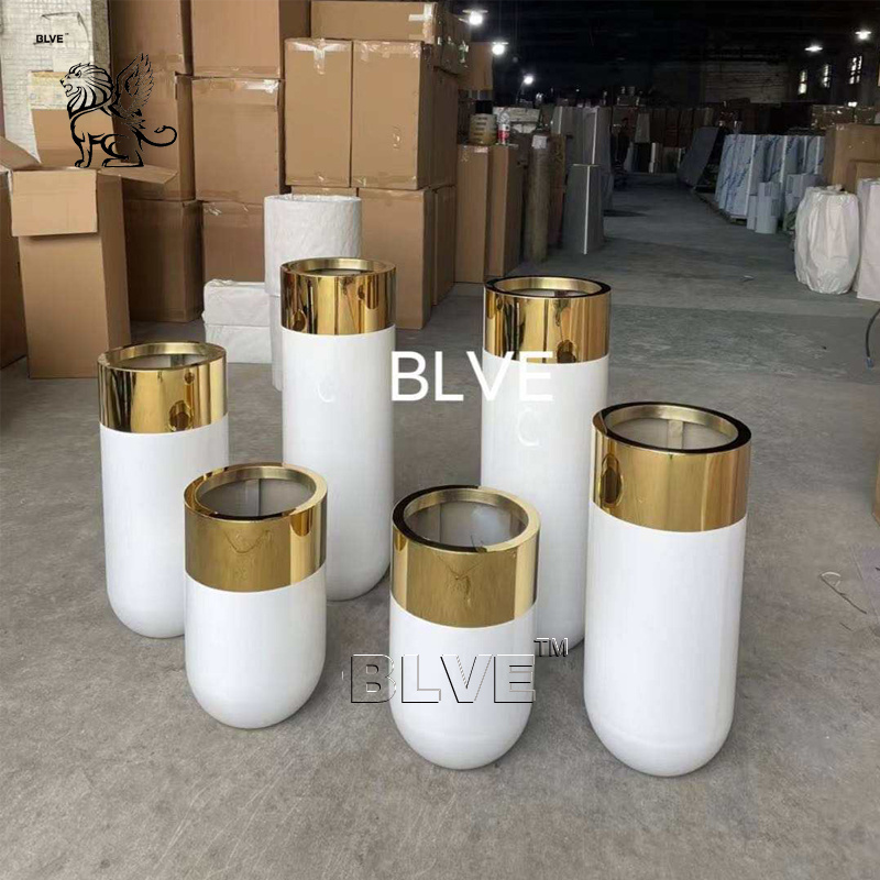 BLVE Spot Wholesale Indoor Hotel Decoration Modern Metal Planters Furniture White Stainless Steel Flower Pots