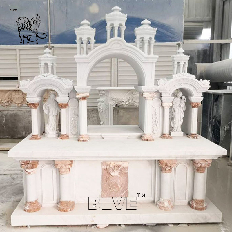 BLVE Custom Size Hand Carved Religious Altar Table Natural Stone Marble Church Altar