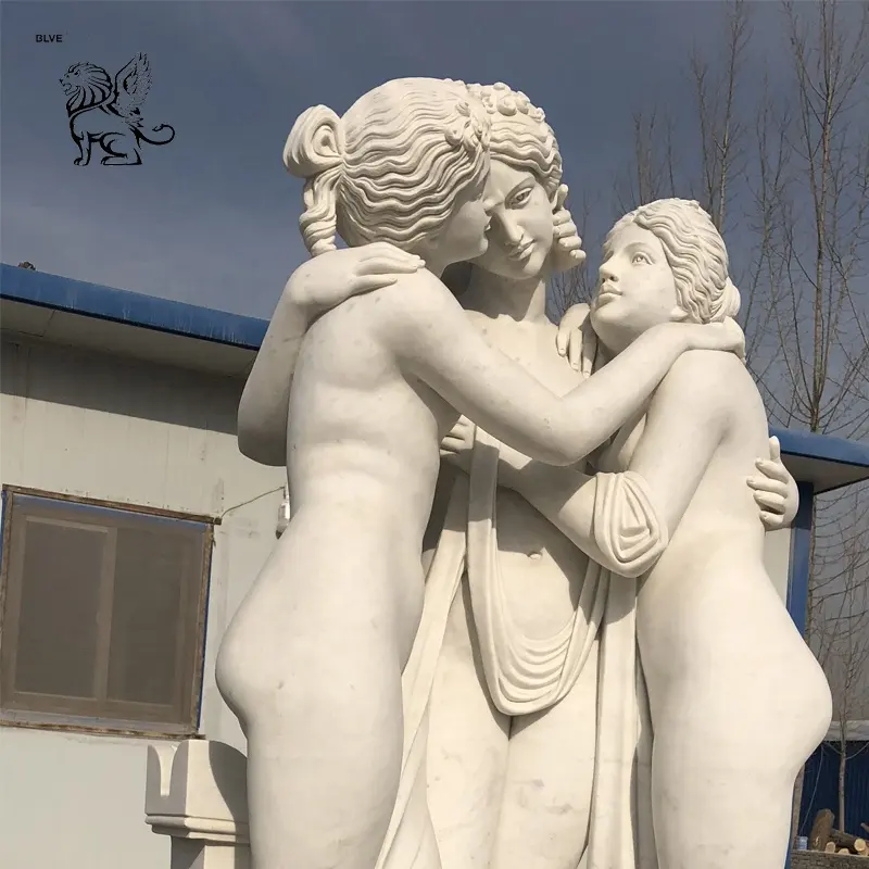 BLVE Famous Classic Stone Carving Greek Life Size Naked Women Garden Sculpture Outdoor Three Graces Marble Statues